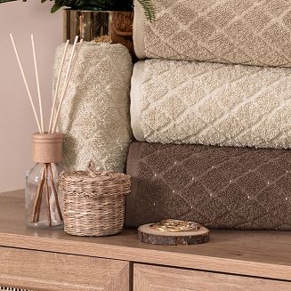Ręcznik bawełniany OLIWIER 70x140 geometryczny wzór jasnobeżowy