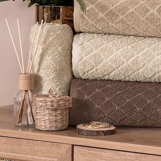 Ręcznik bawełniany OLIWIER 70x140 geometryczny wzór jasnobeżowy