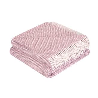 Koc bawełniany CHECK 150x200 pudrowy z frędzlami