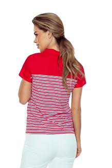 Bluzka damska w paski z kołnierzykiem Tatina czerwona biała