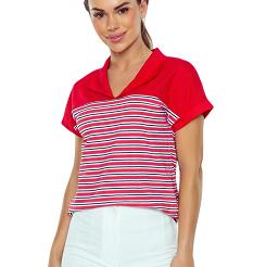 Bluzka damska w paski z kołnierzykiem Tatina czerwona biała