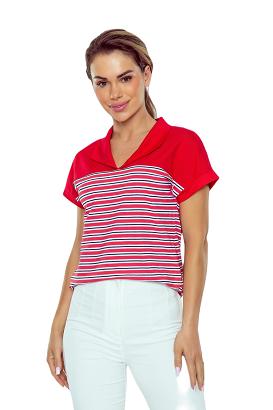 Bluzka damska w paski z kołnierzykiem Tatina czerwona biała