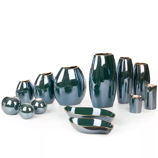 Świecznik dekoracyjny AMORA2 9x8 Eurofirany zielony złoty kulisty lśniąca powierzchnia