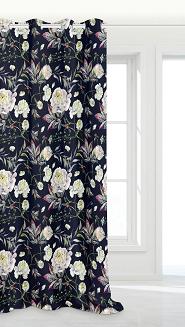 Czarna Zasłona Do Salonu W Kwiaty 140x250 PEONY