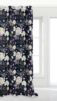 Czarna Zasłona Do Salonu W Kwiaty 140x250 PEONY