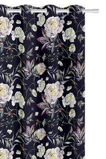 Czarna Zasłona Do Salonu W Kwiaty 140x250 PEONY