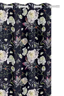 Czarna Zasłona Do Salonu W Kwiaty 140x250 PEONY