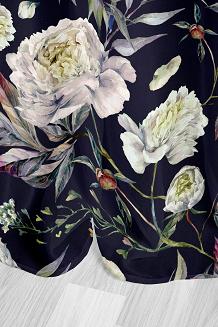 Czarna Zasłona Do Salonu W Kwiaty 140x250 PEONY