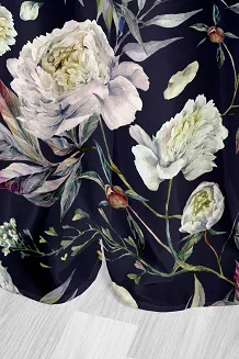 Czarna Zasłona Do Salonu W Kwiaty 140x250 PEONY