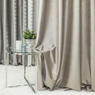 Zasłona gotowa na przelotkach ELEONORA 140x250 szarobeżowa ze złotym nadrukiem