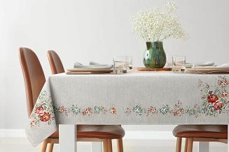 Obrus dekoracyjny CHO 140x180 Eurofirany popielaty w rozkwitające piwonie