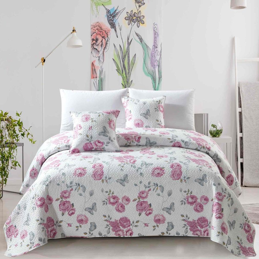 Narzuta dekoracyjna CALMIA 200x220 pikowana biała w kwiaty