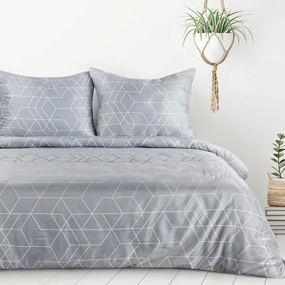 Pościel GEO 160x200 Design91 stalowa biała złota geometria