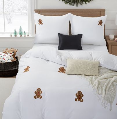 Pościel z mikrofibry świąteczna CUTY GINGERBREAD 160x200 biała w pierniczki ciasteczka