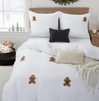 Pościel z mikrofibry świąteczna CUTY GINGERBREAD 160x200 biała w pierniczki ciasteczka