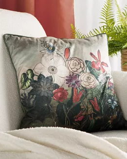 Poszewka dekoracyjna VELVET 45x45 Eurofirany czerwona zielona kwiatowy nadruk