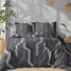 Pościel bawełniana 180x200 Detexpol grafitowa szara podłużna geometria