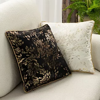 Poszewka dekoracyjna FELIS 45x45 Eurofirany czarna szampańska drobne listki lamówka