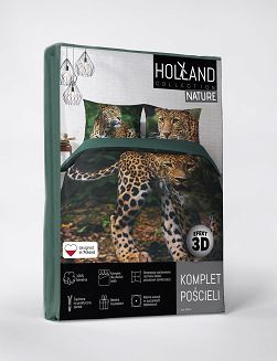 Pościel bawełniana 160x200 NATURA zielona ruda plamista pantera lampart