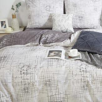 Pościel satyna bawełniana 220x200 szara biała geometryczna kratka