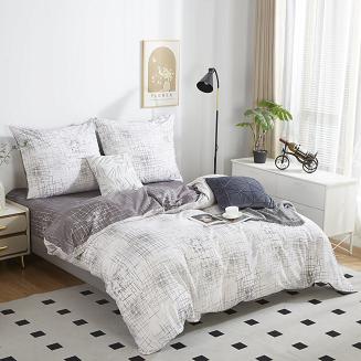 Pościel satyna bawełniana 220x200 szara biała geometryczna kratka