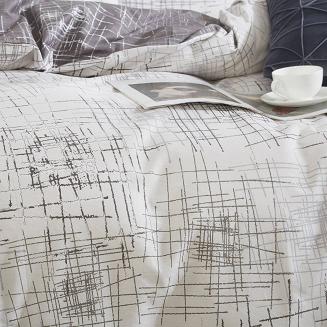 Pościel satyna bawełniana 220x200 szara biała geometryczna kratka