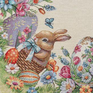 Obrus dekoracyjny gobelin 100x100 Eurofirany naturalny wielkanocny zajączek i kolorowe pisanki