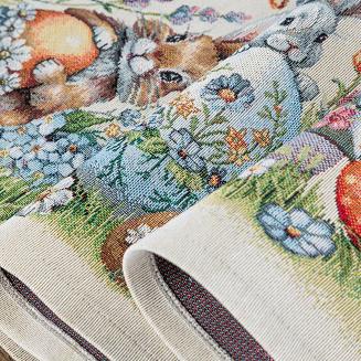 Obrus dekoracyjny gobelin 100x100 Eurofirany naturalny wielkanocny zajączek i kolorowe pisanki