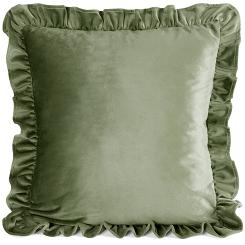 Poszewka dekoracyjna BRENDA1 45x45 Eurofirany oliwkowa welwetowa zdobiona falbanami