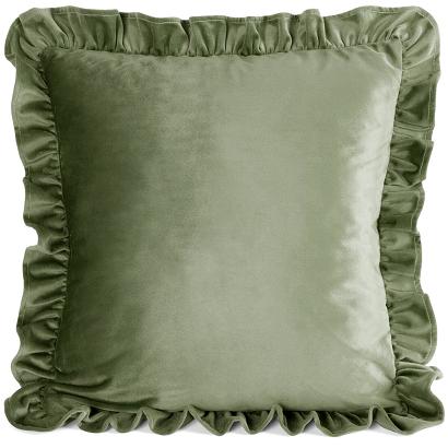 Poszewka dekoracyjna BRENDA1 45x45 Eurofirany oliwkowa welwetowa zdobiona falbanami