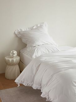 Pościel satyna bawełniana 220x200 Ruffy Premium biała z falbanką