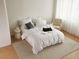 Pościel satyna bawełniana 220x200 Ruffy Premium biała z falbanką