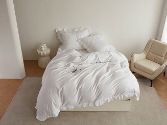 Pościel satyna bawełniana 220x200 Ruffy Premium biała z falbanką