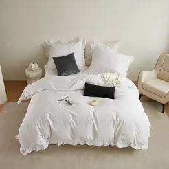 Pościel satyna bawełniana 220x200 Ruffy Premium biała z falbanką