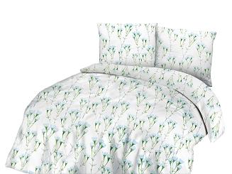 Pościel bawełniana 140x200 COTTONLOVE biała delikatne niebieskie kwiaty
