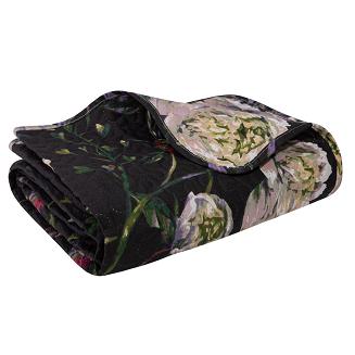 Narzuta dekoracyjna PEONY 160x220 pikowana czarna w kwiaty