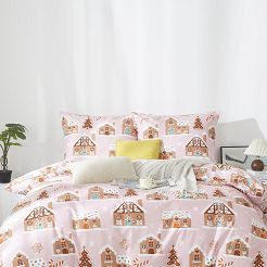 Pudrowa Świąteczna Pościel z Mikrofibry z Nadrukiem 220x200 Gingerhouse