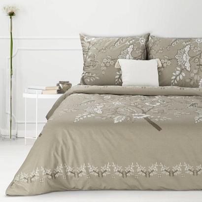 Pościel bawełniana Classic Deluxe SARA 160x200 Eurofirany beżowa biała w rustykalne kwiaty 