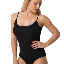 Body damskie z prążkowanej bawełny na ramięczkach TIA czarne