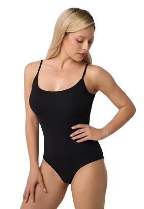 Body damskie z prążkowanej bawełny na ramięczkach TIA czarne