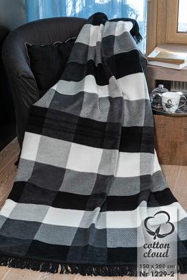 Koc bawełniano-akrylowy 150x200 czarna szara krata wzór 1229-2