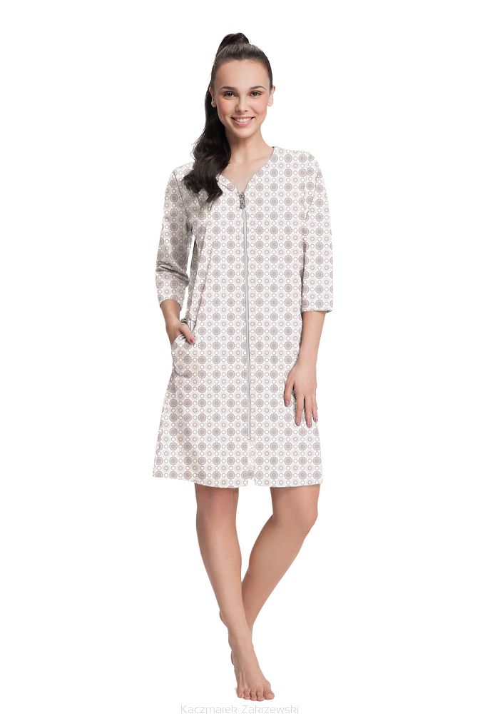 Szlafrok damski LUNA kod 892 ecru beżowa różowa w rozetki