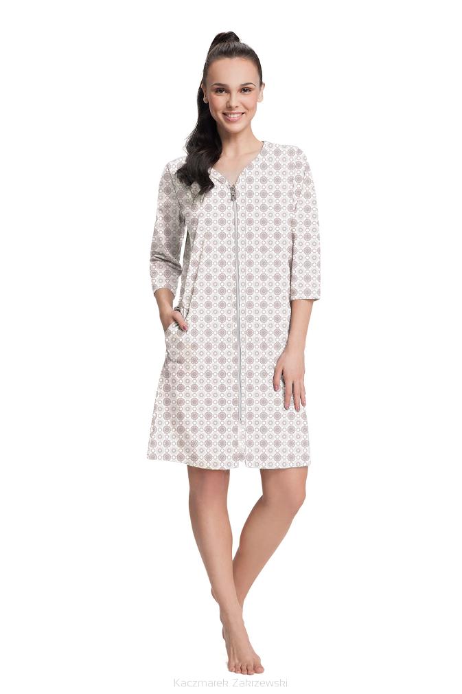 Szlafrok damski LUNA kod 892 ecru beżowa różowa w rozetki