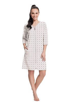 Szlafrok damski LUNA kod 892 ecru beżowa różowa w rozetki