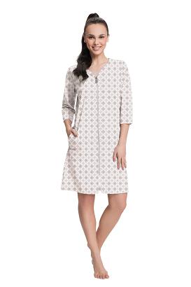 Szlafrok damski LUNA kod 892 ecru beżowa różowa w rozetki