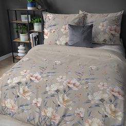 Pościel flanelowa 160x200 beżowa różowe kremowe niebieskie kwiaty