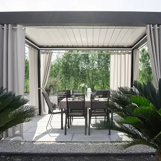 Zasłona gotowa na przelotkach GARDENIA 140x180 wodoodporna ogrodowa szarobeżowa
