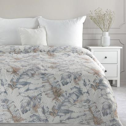 Narzuta dekoracyjna LAYLA 170x210 biała srebrna pikowana piórka liście