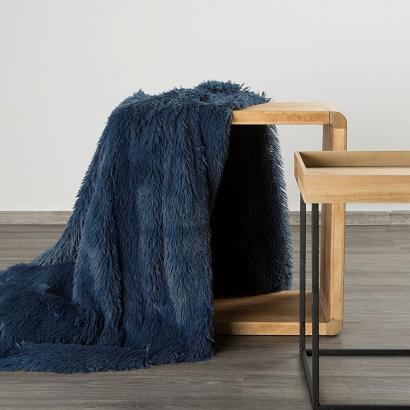 Koc narzuta TIFANY 170x210 Design91 granatowy o strukturze futra