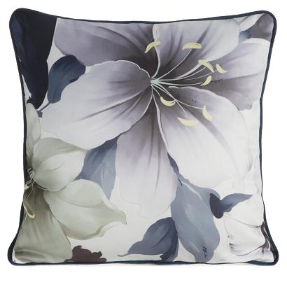 Poszewka dekoracyjna SOFIA 45x45 Eurofirany biała fioletowa dwustronna kwiaty kratka